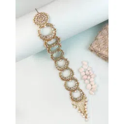 Karatcart Gold Plated Moon Shape Pearl & Kundan Studded Bridal Wedding Hair Braid Choti for Women-picture-27