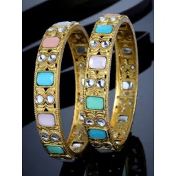 Karatcart Gold-Plated Multicolor Kundan Stone Bangles for Women - Set of 2-picture-34