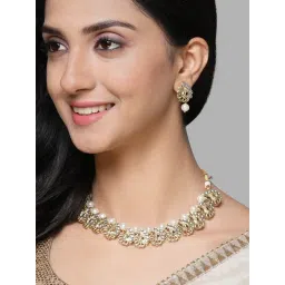 Karatcart Gold-Plated Peacock Design Kundan and Pearl Choker Necklace Set for Women-picture-45