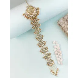 Karatcart Gold Plated Peacock Design Pearl & Kundan Studded Bridal Hair Braid Choti for Women-picture-28