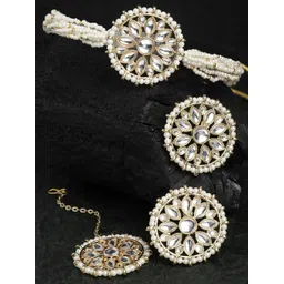 KARATCART  Gold-Plated Pearl Beaded Kundan -Studded Jewellery Set-picture-18