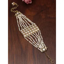 Karatcart Gold-Plated Pearl Beaded Square Kundan Bracelet for Women-picture-26