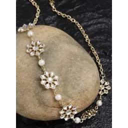 Karatcart Gold Plated Pearl Studded Floral Kundan Hair Band for Women-picture-36