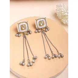 KARATCART Gold Plated Pearls Studded Contemporary Drop Earrings-picture-35