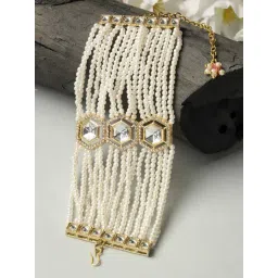 Karatcart Gold-Plated Polki Kundan and Pearl Beaded Bracelet for Women-picture-22