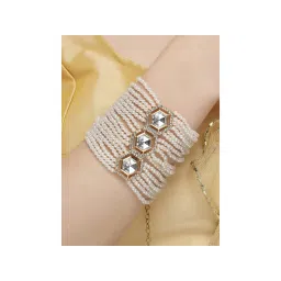 Karatcart Gold Plated Polki Kundan and Pearl Beaded Bracelet for Women-picture-12