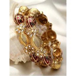Karatcart Gold-Plated Red Meena Floral Bangles for Women - Set of 2-picture-28