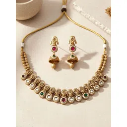 KARATCART Gold-Plated Stones-Studded Antique-Finish Temple-Inspired Jewellery Set-picture-34