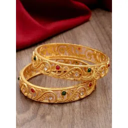 Karatcart Gold-Plated Swirl Design Multicolor Stone Studded Bangles for Women - Set of 2-picture-22