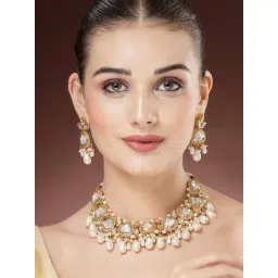 Karatcart Gold Polki Kundan Drop Pearl Design Necklace Set for Women-picture-27