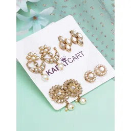 KARATCART Gold-Toned & White Set of 4 Classic Studs Earrings-picture-17
