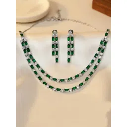 Karatcart Green American Diamond Lightweight Necklace Set for Women-picture-28