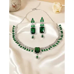 Karatcart Green American Diamond Studded Necklace Set for Women-picture-34