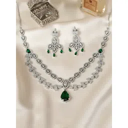 Karatcart Green American Diamond Studded Necklace Set for Women-picture-38
