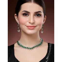 Karatcart Green American Diamond Studded Necklace Set for Women-picture-28