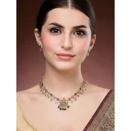 Karatcart Green & Red Beads Engraved Coin Design Necklace Set for Women-picture-46