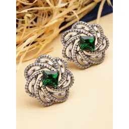 KARATCART Green & Silver-Plated Classic Studs Earrings-picture-19
