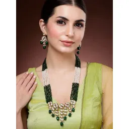 Karatcart Green Crystal Ploki Kundan Rani Haar Necklace Set for Women-picture-32
