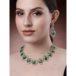 Karatcart Green Cubic Zirconia Stone Studded Necklace Set for Women-picture-14