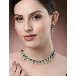 Karatcart Green Cubic Zirconia Studded Necklace Set for Women-picture-33