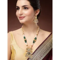 Karatcart Green Floral Enamel Rani Haar Necklace Set for Women-picture-22