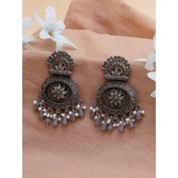 KARATCART Grey & Silver-Plated Oxidised Classic Drop Earrings-picture-25