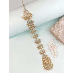 Karatcart Handcrafted Gold Plated Pearl & Kundan Studded Bridal Wedding Hair Braid Choti for Women-picture-23