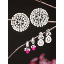 Karatcart Handcrafted Kundan Stud & Drop Earrings - Set of 3-picture-15