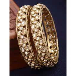 Karatcart Kundan Studded Antique Gold-Plated Rajwadi Bangles for Women - Set of 2-picture-45