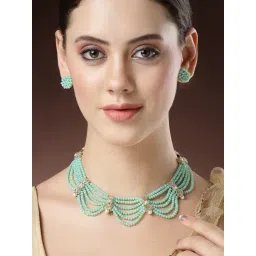 Karatcart Light Green Crystal Gold Plated Kundan Necklace Set for Women-picture-20