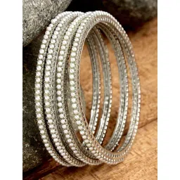 Karatcart Oxidised Silver Pearl Studded Tribal Bangles for Women - Set of 4-picture-22