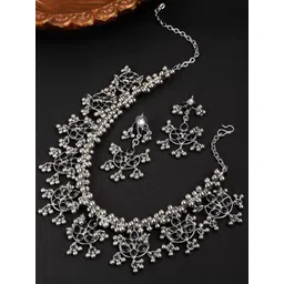 KARATCART Oxidised Silver-Toned Black Kundan Studded Jewellery Set-picture-26