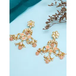 KARATCART Peach-Coloured & Gold-Plated Contemporary Drop Earrings-picture-43