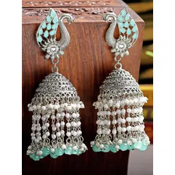 KARATCART Peacock Shaped Oxidised Jhumkas Earrings-picture-20