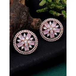 KARATCART Pink & Silver-Toned & Plated CZ-Studded Floral Studs Earrings-picture-32