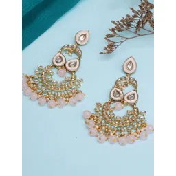 KARATCART Pink Beads & Kundan Chandbalis Earrings-picture-40