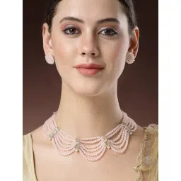 Karatcart Pink Crystal Gold Plated Kundan Necklace Set for Women-picture-16