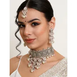 Karatcart Pink Necklace, Earring & MaangTikka Set for Women-picture-47