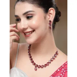 Karatcart Red American Diamond Studded Necklace Set for Women-picture-34