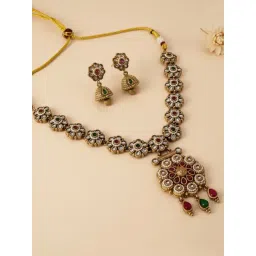 Karatcart Red & Green Stone Floral Design Necklace Set for Women-picture-44