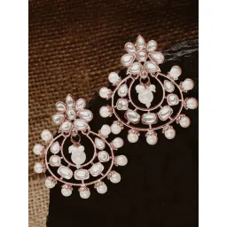 Karatcart Rose Gold-Plated Pearl And Kundan Studded Dangler Earrings for Women-picture-29