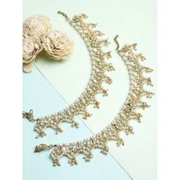 KARATCART Set Of 2 Gold-Plated & Kundan-Studded Anklets-picture-29