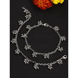 KARATCART Set of 2 Oxidised  Silver-Plated Tessel Ball Studded Anklets-picture-28