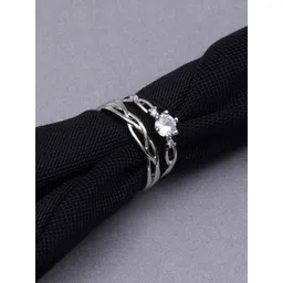 KARATCART Set Of 2 Silver-Plated Crystal Elegant Couple Adjustable Rings-picture-18