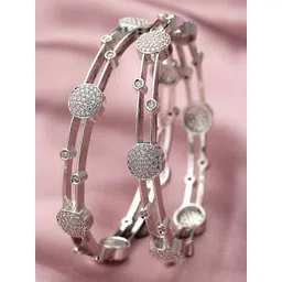 KARATCART Set Of 2 Silver Plated Cubic Zirconia Studded Bangles-picture-28