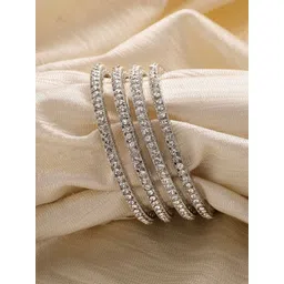 KARATCART Set of 4 Silver-Plated American Diamond Studded Bangles-picture-30