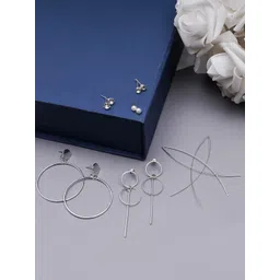 KARATCART Set of 6 Silver-Toned Classic Studs Earrings-picture-32