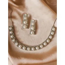 Karatcart Silver American Diamond Studded Necklace Set for Women-picture-34