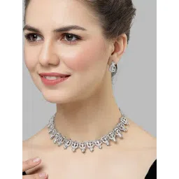 Karatcart Silver Oxidised Silver Plated Kundan Classic Necklace Set for Women-picture-11