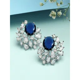 KARATCART Silver Plated American Diamond Contemporary Studs Earrings-picture-29